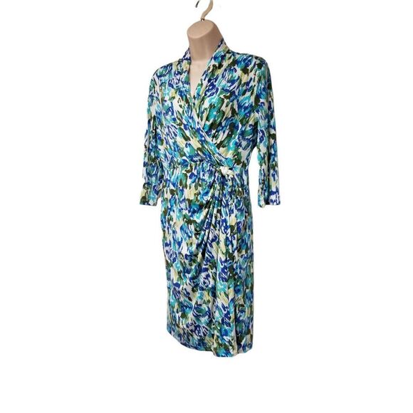 Shape Benefits by Chadwicks 3/4 Sleeve V-Neck Multicolor Floral Wrap Dress 6P - Picture 2 of 8